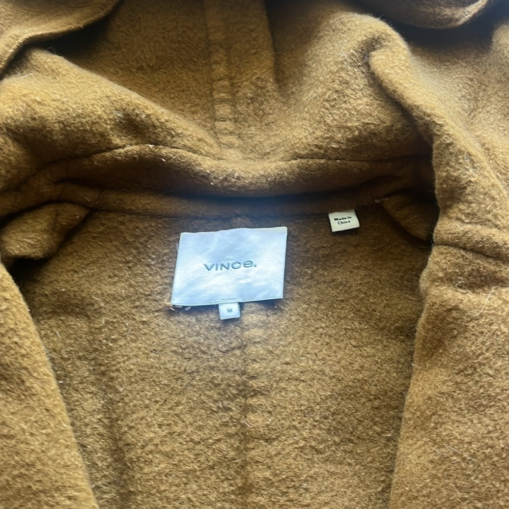 VINCE One-button Hooded Wool Coat In Brown Size M - Picture 15 of 15